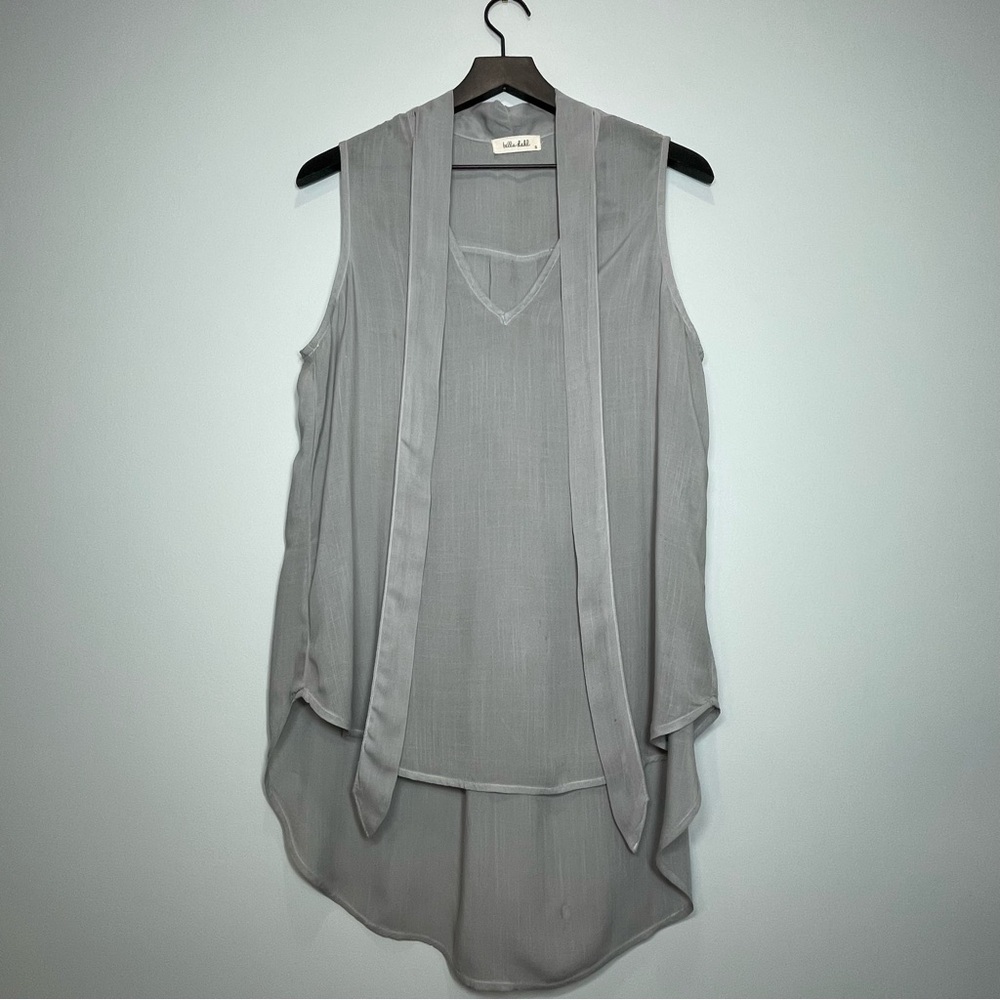 BELLA DAHL Women's Sleeveless Gray Top Tie At Neck Size Small